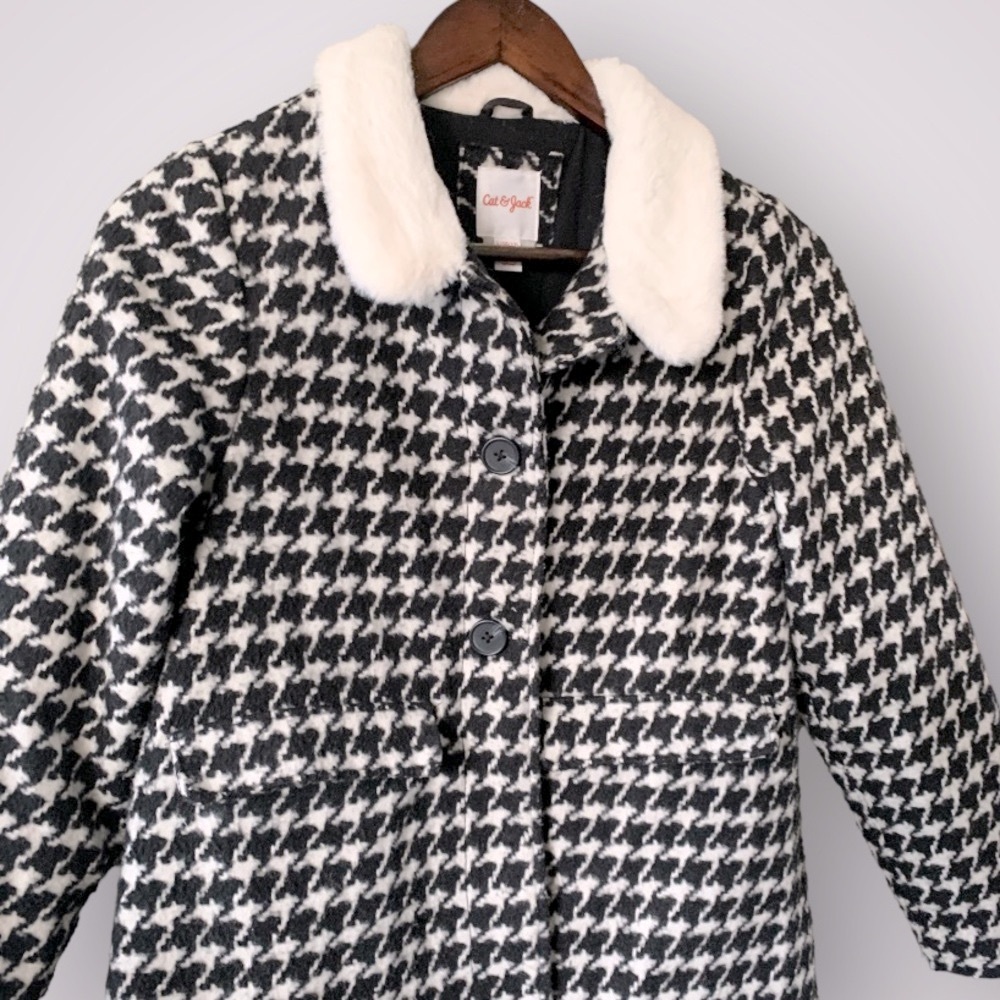 Cat & Jack Girl’s Faux Fur Collar Houndstooth Coat | Size Large 10/12‎